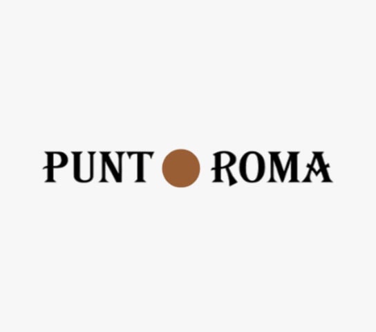 Punt Roma logo featuring black text with a brown circle in the center, representing a stylish fashion brand.