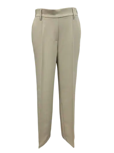 Beige women's dress pants with a tailored fit, featuring a high waist and straight-leg design, suitable for professional or formal occasions.