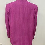 Bright pink women's blazer with subtle pinstripe pattern, tailored fit, and classic lapel, perfect for stylish office wear or formal occasions.