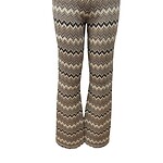 Stylish bohemian wide-leg pants with zigzag pattern in neutral tones, perfect for casual or festival wear, made from comfortable fabric.