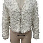 Stylish white textured women's jacket with a zip closure, perfect for fashionable casual or formal wear.