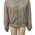 Stylish beige bomber jacket with zip closure, ribbed cuffs and hem, perfect for casual wear and layering in fall and winter.