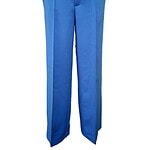 Elegant blue wide-leg trousers with a high waist and double button closure, perfect for professional or casual wear, showcasing modern fashion trends.
