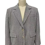 Stylish grey wool blazer with a tailored fit, featuring a notched lapel, two buttons, and multiple pockets, perfect for professional or casual wear.