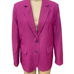 Bright pink women's blazer with a tailored fit, featuring a notched lapel, two-button closure, and flap pockets, perfect for stylish office wear or casual outings.