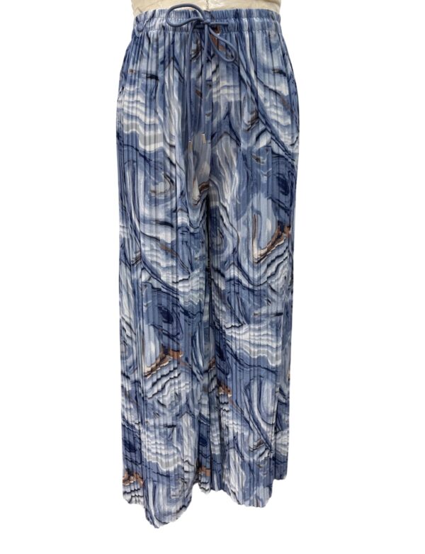 Comfortable blue patterned lounge pants with drawstring waist and relaxed fit, perfect for casual wear and lounging at home.