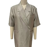 Stylish beige women's blazer dress with short sleeves and lapel collar, perfect for professional or formal occasions.