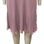 Stylish pink pleated dress with a high neckline and bow detail, perfect for formal occasions or stylish outings.