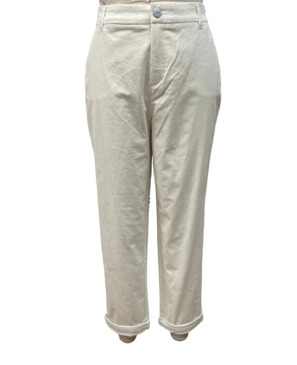 Stylish cream-colored women's trousers with a high waist and relaxed fit, perfect for casual or office wear, displayed on a plain white background.