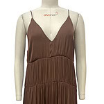 Chic brown spaghetti strap dress with pleated skirt and ruffled hem, perfect for summer or casual outings, available at nbfish-fashion.com.