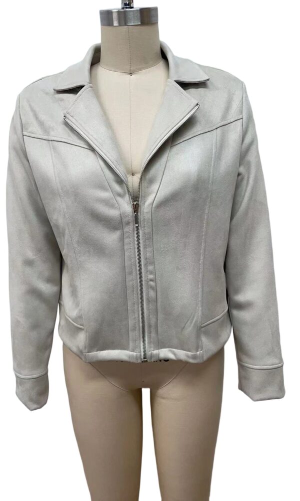 Stylish silver women's jacket with zipper closure, perfect for casual and semi-formal wear, featuring a classic collar and comfortable fit.