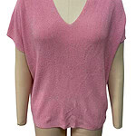 Pink V-neck knit sweater for women, casual and stylish, perfect for fall and winter wear, displayed on a mannequin.