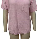 Light pink women's casual knit sweater with short sleeves and round neckline, perfect for everyday wear and comfortable fashion.