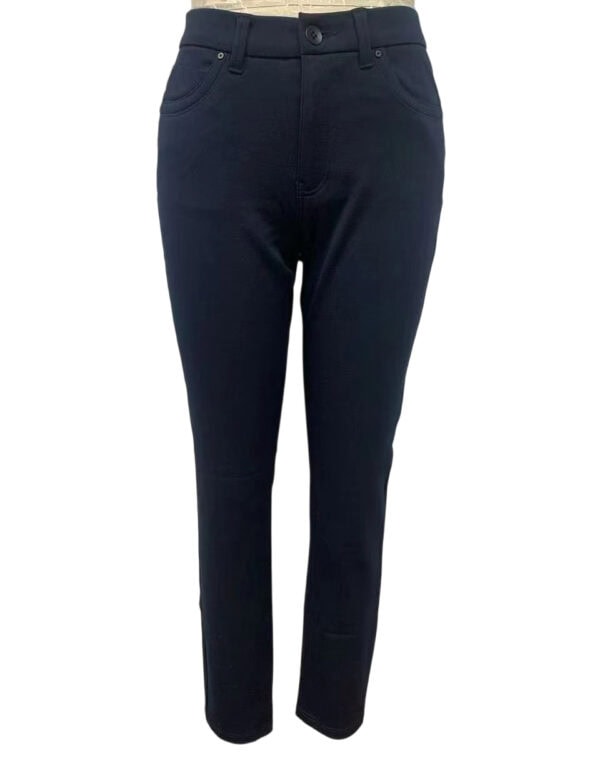 Elegant women's dark blue casual pants with a tailored fit, suitable for office or everyday wear, featuring a classic waistband and front pockets.
