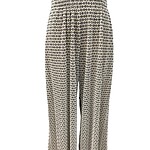 Stylish women's wide-leg trousers with a geometric pattern, perfect for casual or office wear, made from lightweight fabric for comfort and style.