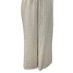 Light beige linen pants with vertical white stripes, high waist with drawstring, wide-leg design, perfect for casual or summer wear.