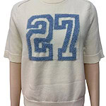 White casual sweater featuring a large blue number 27 on the front, perfect for sporty or relaxed fashion styles.