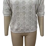 White women's knit sweater with geometric pattern, casual and stylish, perfect for fall and winter wear.