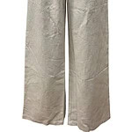 Light beige wide-leg linen trousers with high waist and pleats, perfect for casual or formal summer outfits.