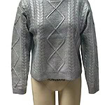Men's gray cable knit sweater with intricate patterns, perfect for winter fashion, displayed on a mannequin at NB Fish Fashion.