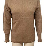 Elegant camel-colored turtleneck sweater for women, made of soft knit fabric, perfect for fall and winter fashion.