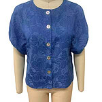 Stylish blue floral blouse with button closure and puff sleeves, perfect for casual or semi-formal occasions.