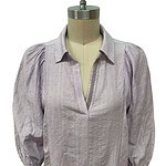 Light purple women's blouse with puffed sleeves and a V-neck, perfect for casual or office wear, made from comfortable, breathable fabric.