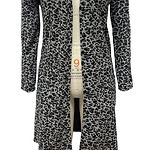 Stylish women's long cardigan with a black and gray leopard print, open front design, perfect for casual or chic outfits.
