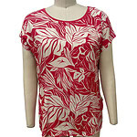 Stylish red and white leaf print blouse with short sleeves, perfect for casual or summer wear, displayed on a mannequin.