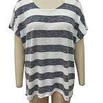 Women's casual short-sleeve striped T-shirt in navy and white, perfect for everyday wear and comfortable style.