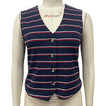 Stylish navy blue sleeveless vest with red and white horizontal stripes, button-up front, perfect for casual or office wear.