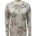 Elegant floral long sleeve women's top with lace shoulder details, perfect for casual or semi-formal occasions.
