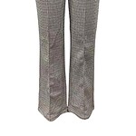Stylish checked wide-leg trousers with a black waistband, perfect for office wear or casual outings, showcasing a classic pattern and comfortable fit.