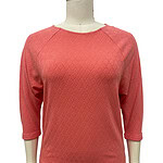 Coral women's sweater with 3/4 sleeves, textured knit fabric, casual style, perfect for fall and winter wear.