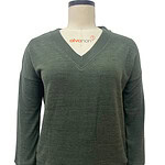 Stylish green V-neck sweater made from soft knit fabric, perfect for casual or office wear, featuring ribbed cuffs and hem for a comfortable fit.