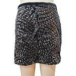 Elegant black mini skirt adorned with shimmering gold and silver sequins, perfect for evening wear or special occasions.