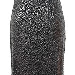 Black maxi skirt covered in shimmering sequins, perfect for evening wear or special occasions, showcasing stylish and glamorous fashion.