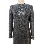 Black long-sleeve sequin dress with high neckline, perfect for evening events and parties, showcasing a glamorous and stylish look.