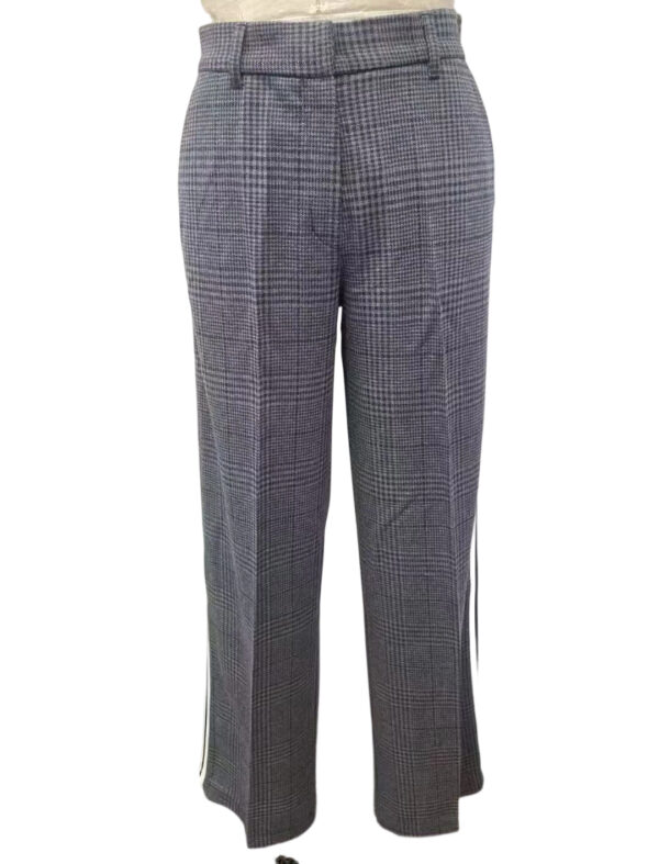 Elegant women's checked dress pants with a tailored fit, suitable for professional and formal occasions, featuring a classic plaid pattern and side zipper.
