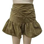 Elegant olive green ruffled skirt with a gathered waist and flared hem, perfect for casual or semi-formal occasions.