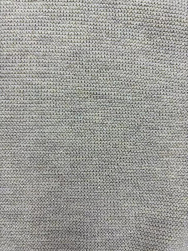 Close-up image of a light gray knitted fabric showing detailed texture and weave pattern.