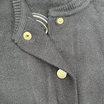 Close-up of a black cardigan with gold buttons, showcasing its fabric texture and button details, perfect for casual or formal wear.