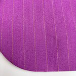 Close-up of vibrant pink fabric with thin yellow pinstripes, showcasing a smooth texture and fine weave, ideal for fashion and textile design.