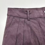 Elegant purple women's trousers with pleats and belt loops, suitable for office or casual wear, made from comfortable fabric.