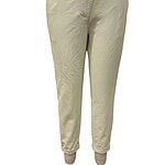 Elegant beige women's trousers with a high waist and tapered fit, perfect for casual or office wear, featuring a front button and zipper closure.