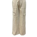 Stylish beige wide-leg cargo pants with multiple pockets, perfect for casual and streetwear fashion, made from comfortable fabric.