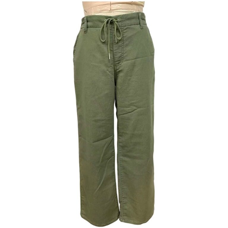 Stylish olive green pants with a drawstring waist, perfect for casual wear and comfortable fit, featured on a mannequin.