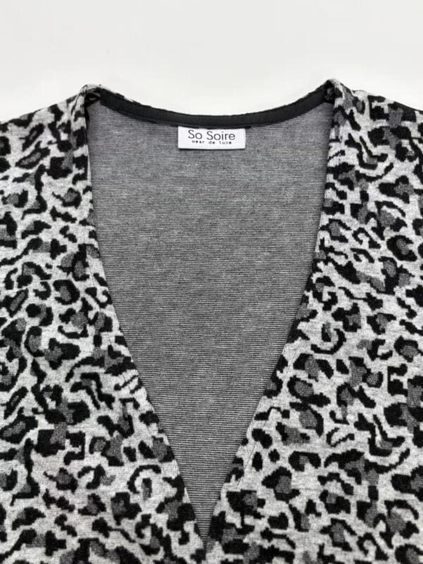 Stylish women's leopard print cardigan with V-neck, perfect for casual or chic outfits, made from soft fabric for comfort.