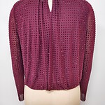 Stylish burgundy blouse with rhinestone embellishments, long sleeves, and a keyhole back closure, perfect for evening wear or special occasions.