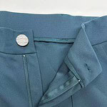 Close-up of blue men's pants showing zipper, button, and waistband details, perfect for fashion and clothing SEO.